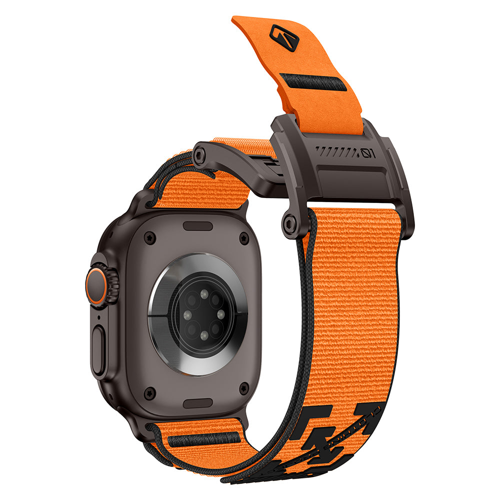 Apple Watch 7 45mm Zore KRD-154 Naylon Kumaş Hasır Örgülü Kordon Siyah-Turuncu