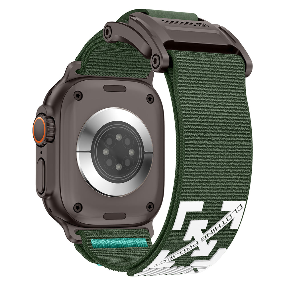 Apple Watch 7 45mm Zore KRD-154 Naylon Kumaş Hasır Örgülü Kordon Siyah-Yeşil