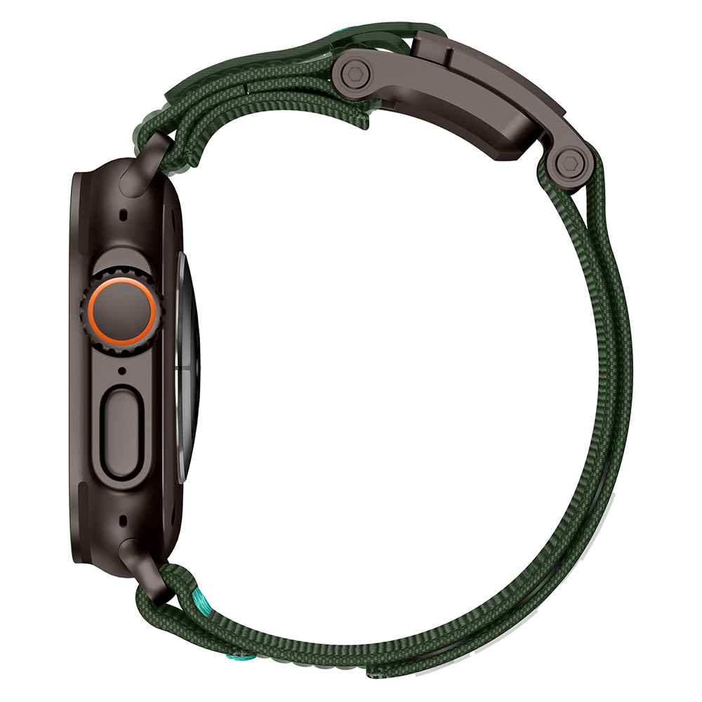Apple Watch 7 45mm Zore KRD-154 Naylon Kumaş Hasır Örgülü Kordon Siyah-Yeşil
