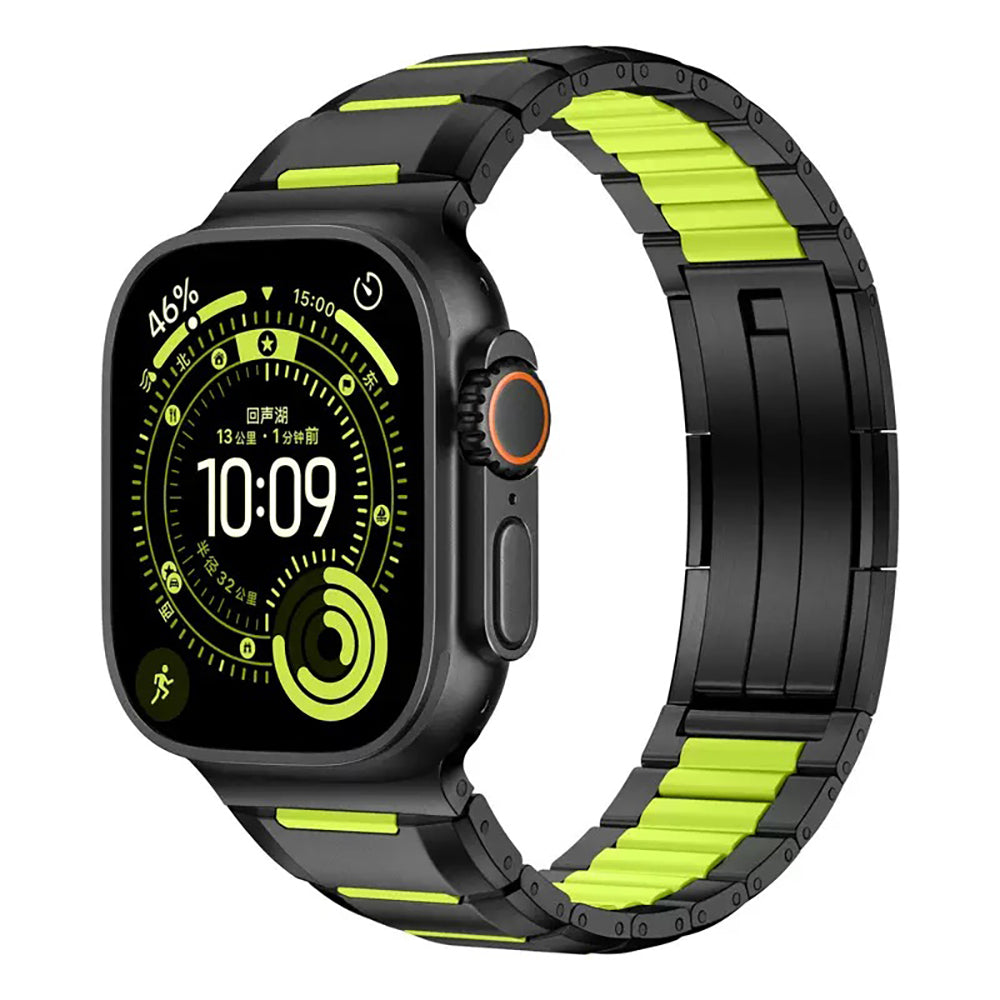 Apple Watch 7 45mm Zore KRD-155 Metal Silikon Kordon Siyah-Yeşil