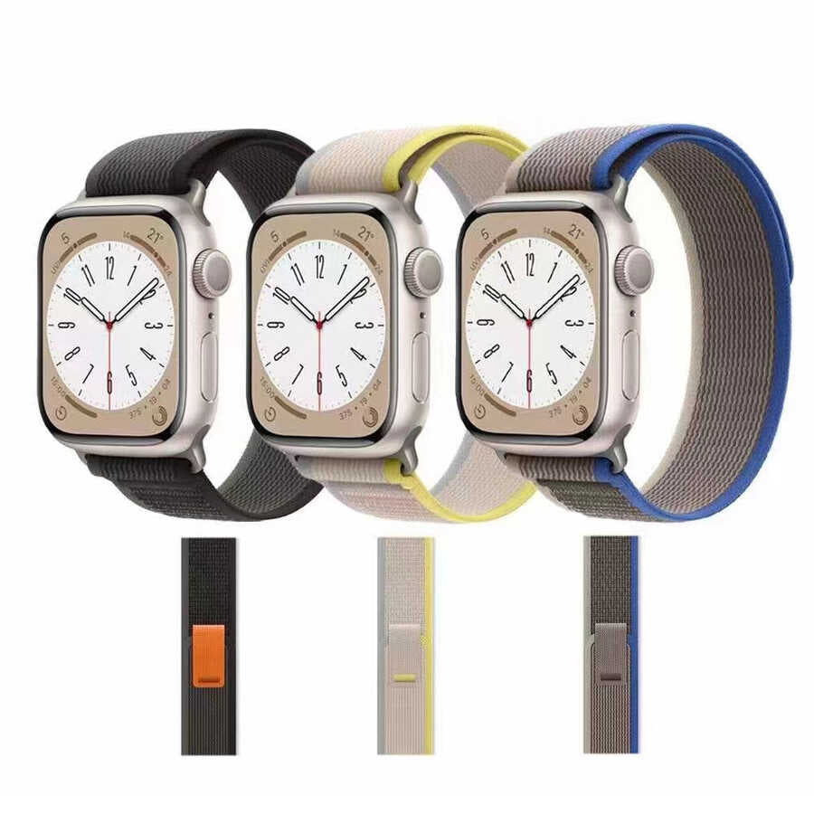 Apple Watch 7 45mm Zore KRD-77 Hasır Kordon Beyaz-Sarı