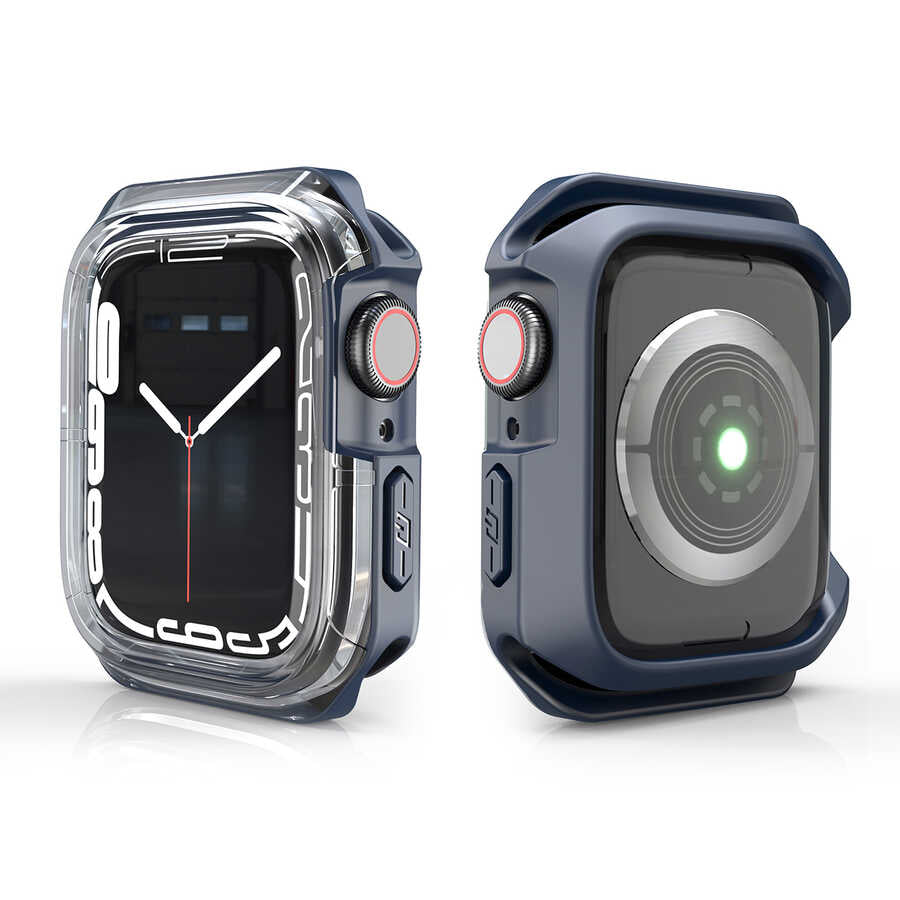 Apple Watch 7 45mm Zore Watch Gard 08 Sert PC + Silikon Koruyucu Mavi