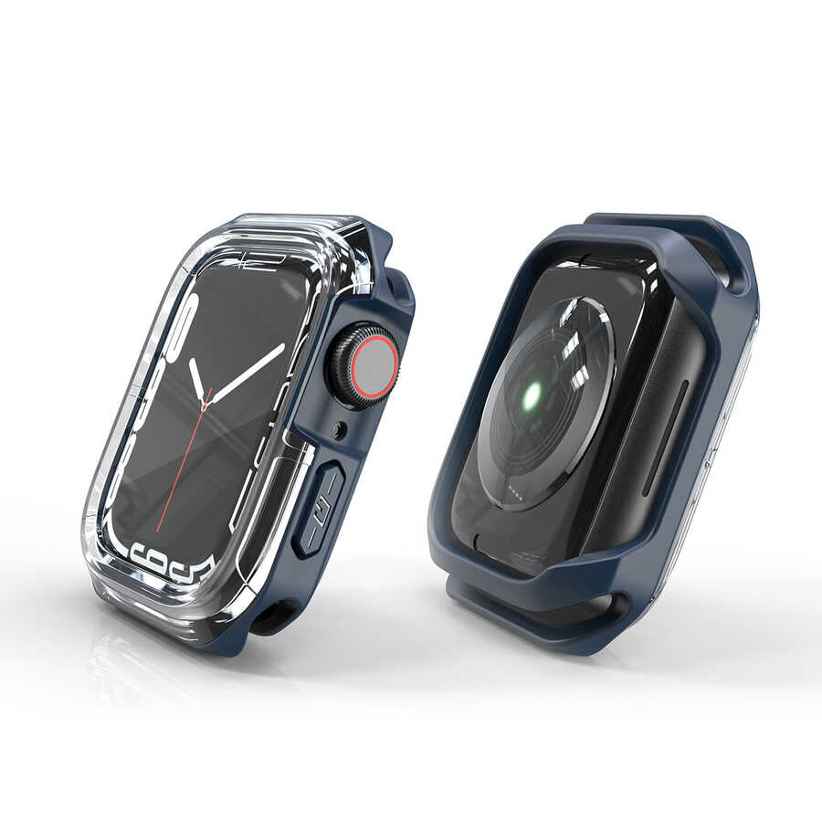 Apple Watch 7 45mm Zore Watch Gard 08 Sert PC + Silikon Koruyucu Mavi