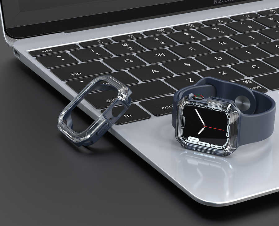 Apple Watch 7 45mm Zore Watch Gard 08 Sert PC + Silikon Koruyucu Lacivert