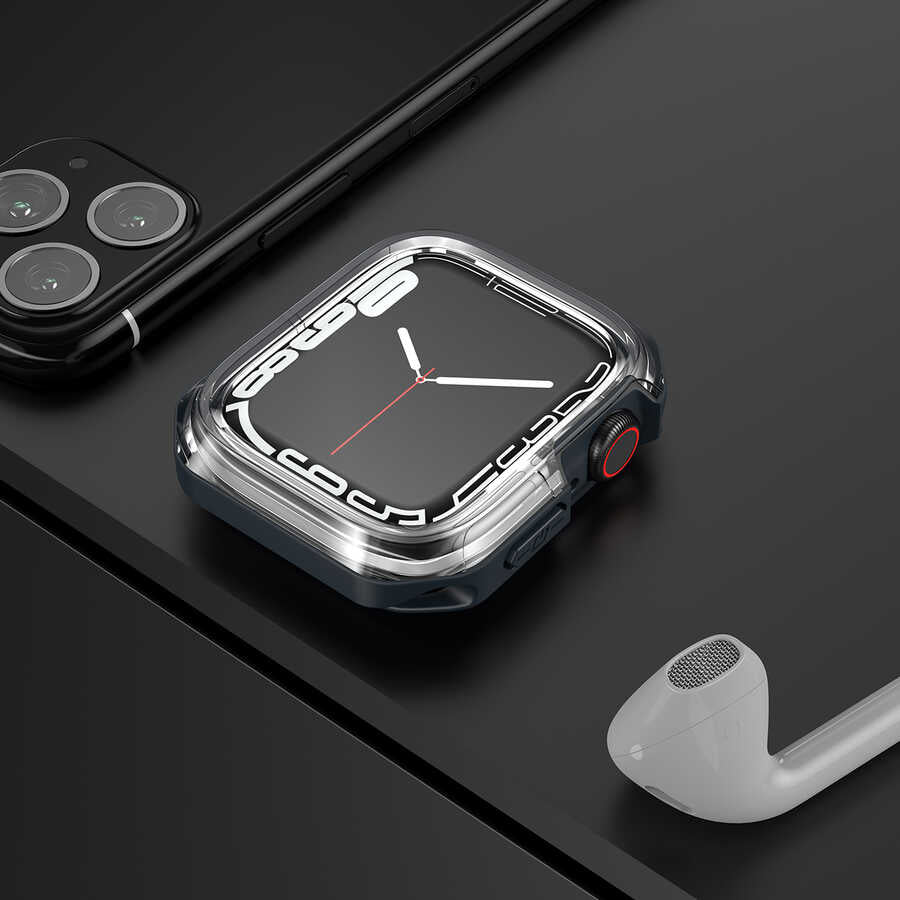 Apple Watch 7 45mm Zore Watch Gard 08 Sert PC + Silikon Koruyucu Mavi