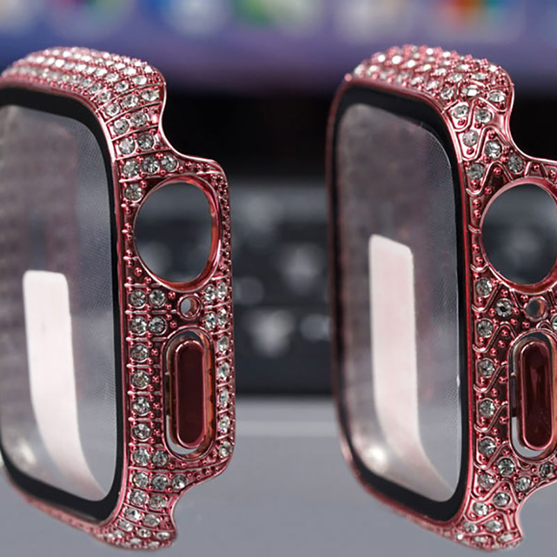 Apple Watch 7 45mm Zore Watch Gard 24 Kenarları Taşlı Sert PC Kasa Ve Ekran Koruyucu Gold