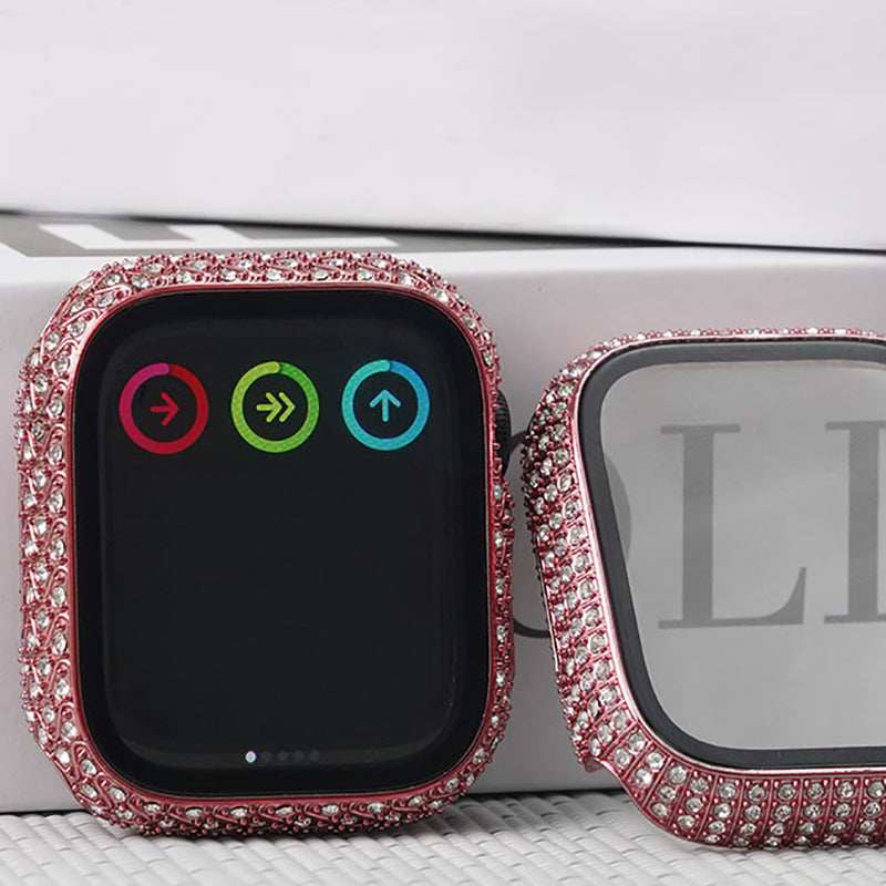 Apple Watch 7 45mm Zore Watch Gard 24 Kenarları Taşlı Sert PC Kasa Ve Ekran Koruyucu Gold