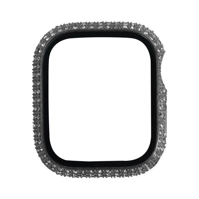 Apple Watch 7 45mm Zore Watch Gard 24 Kenarları Taşlı Sert PC Kasa Ve Ekran Koruyucu Gümüş