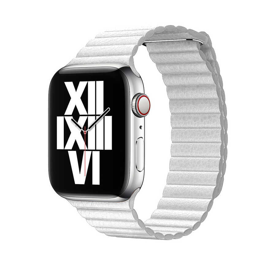 Apple Watch Ultra 49mm Kordon KRD-09 Deri Lop Strap Kayış Beyaz