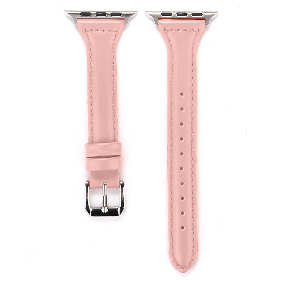 Apple Watch Ultra 49mm Kordon KRD-28 Deri Strap Kayış Pembe
