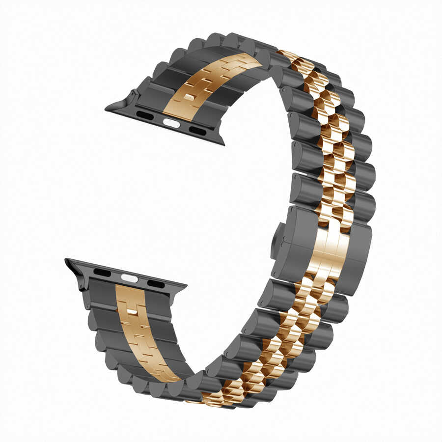 Apple Watch Ultra 49mm Kordon KRD-36 Metal Strap Kayış Siyah-Rose Gold