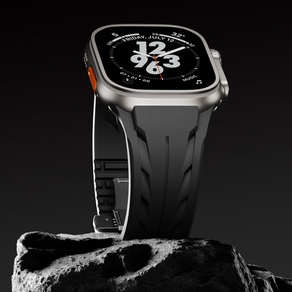 Apple Watch Ultra 49mm KRD-127 Metal Tokalı Silikon Kordon Kırmızı