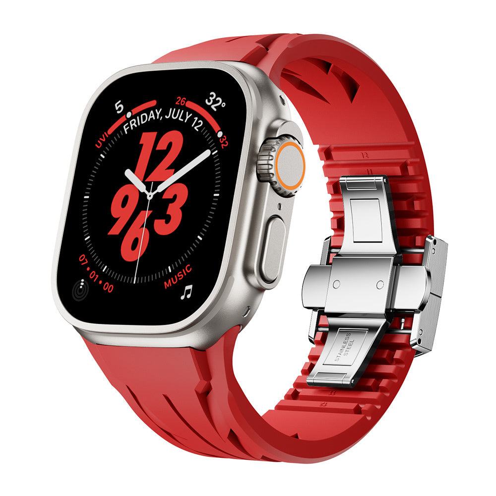 Apple Watch Ultra 49mm KRD-127 Metal Tokalı Silikon Kordon Beyaz