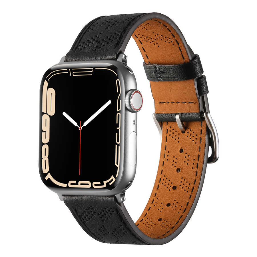 Apple Watch Ultra 49mm KRD-76 PU Deri Kordon Strap Kayış Siyah