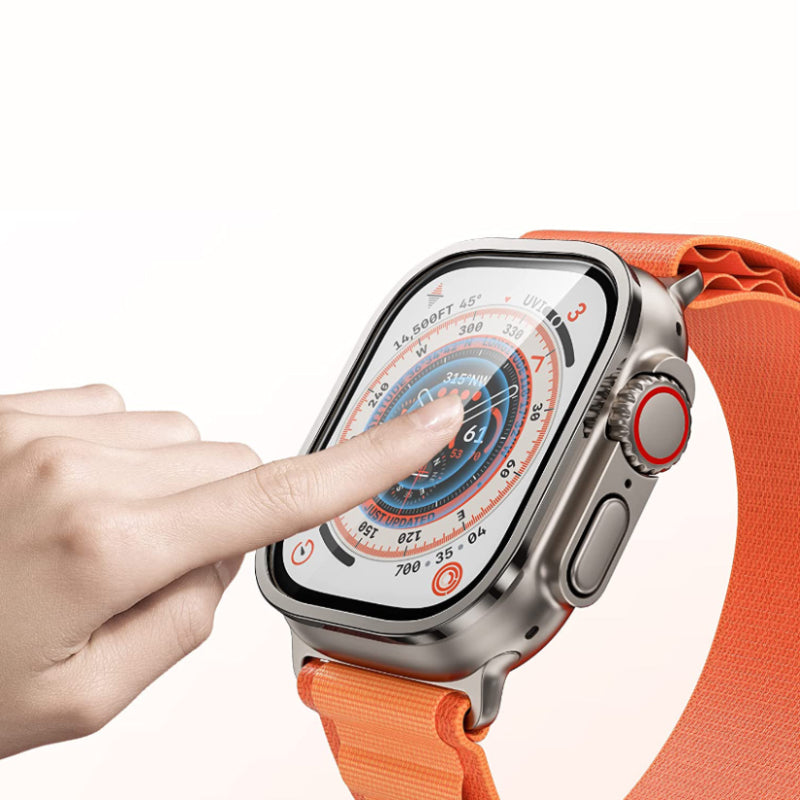 Apple Watch Ultra 49mm Zore ALM-01 Metal Çerçeveli Ekran Koruyucu Turuncu