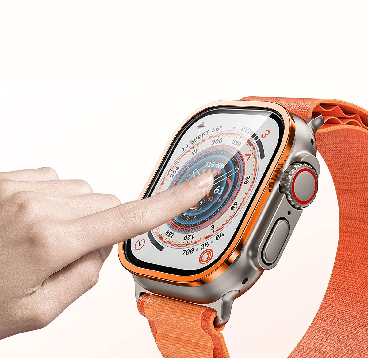 Apple Watch Ultra 49mm Zore ALM-01 Metal Çerçeveli Ekran Koruyucu Siyah
