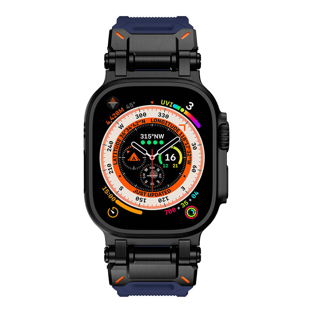 Apple Watch Ultra 49mm Zore KRD-101 Titanyum Metal Başlıklı Silikon Kordon Siyah-Titanyum