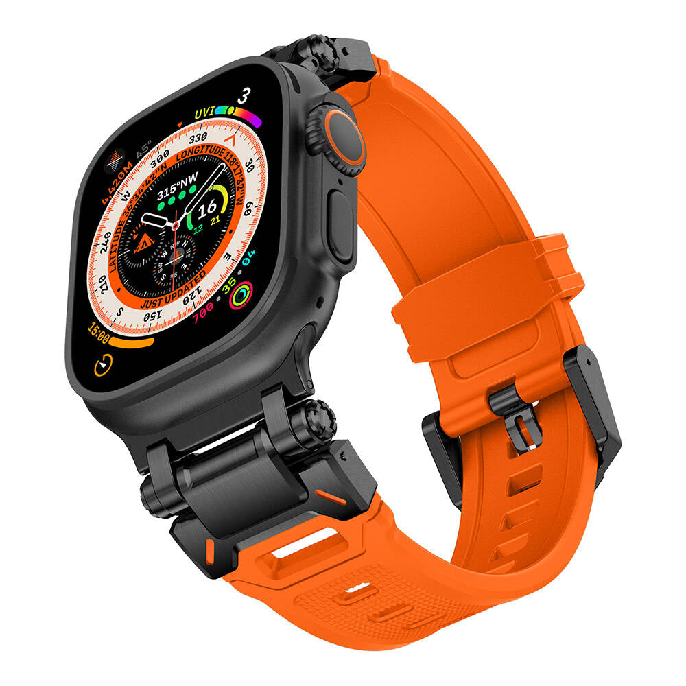 Apple Watch Ultra 49mm Zore KRD-101 Titanyum Metal Başlıklı Silikon Kordon Siyah-Mavi