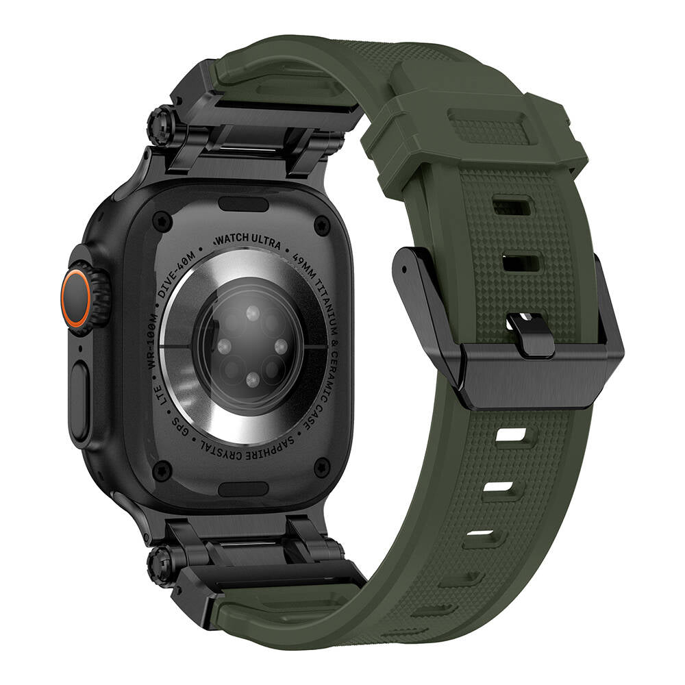Apple Watch Ultra 49mm Zore KRD-101 Titanyum Metal Başlıklı Silikon Kordon Siyah-Turuncu