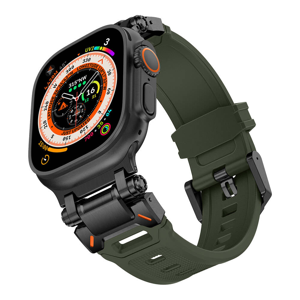 Apple Watch Ultra 49mm Zore KRD-101 Titanyum Metal Başlıklı Silikon Kordon Turuncu-Titanyum