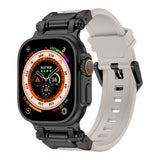 Apple Watch Ultra 49mm Zore KRD-101 Titanyum Metal Başlıklı Silikon Kordon Siyah-Titanyum