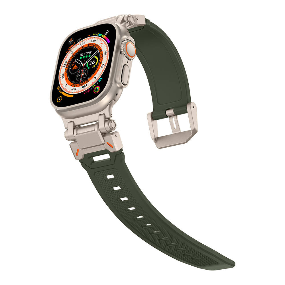 Apple Watch Ultra 49mm Zore KRD-101 Titanyum Metal Başlıklı Silikon Kordon Siyah
