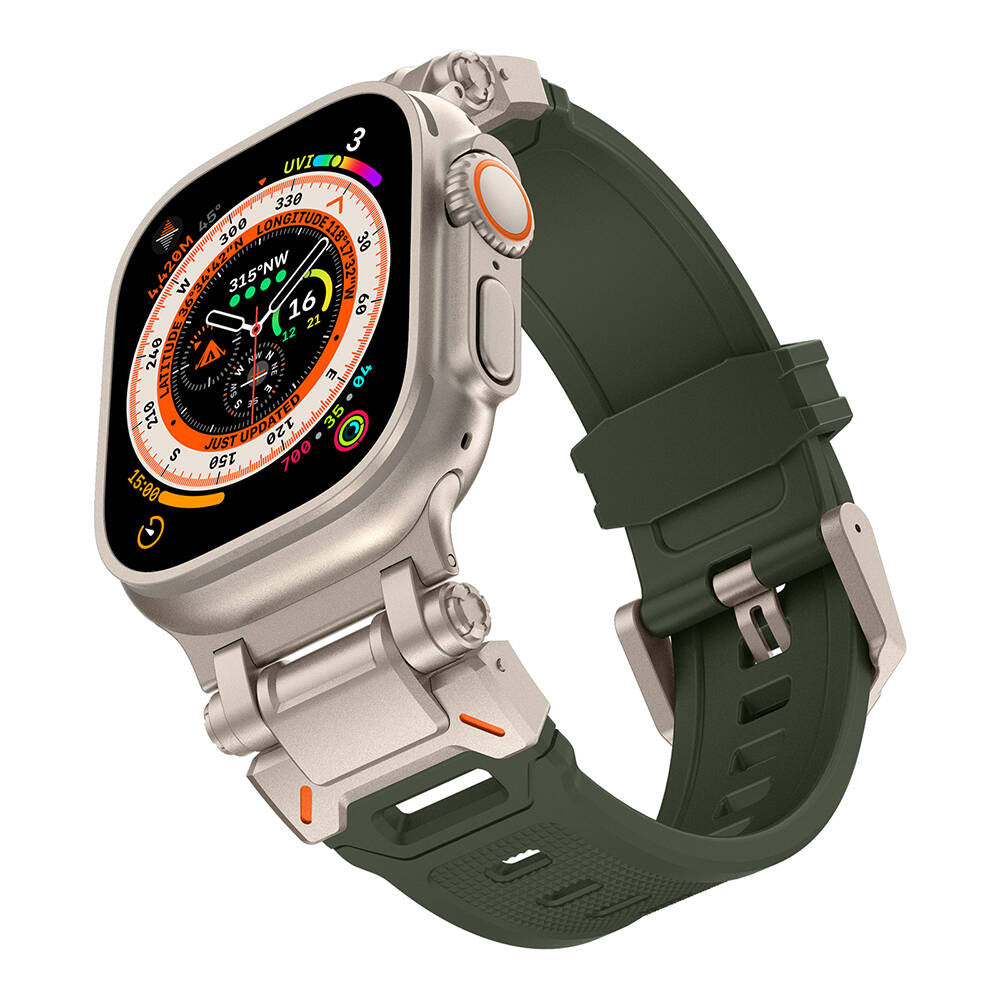 Apple Watch Ultra 49mm Zore KRD-101 Titanyum Metal Başlıklı Silikon Kordon Siyah-Titanyum