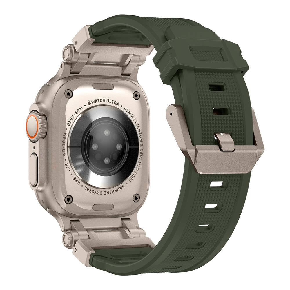 Apple Watch Ultra 49mm Zore KRD-101 Titanyum Metal Başlıklı Silikon Kordon Siyah