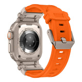 Apple Watch Ultra 49mm Zore KRD-101 Titanyum Metal Başlıklı Silikon Kordon Turuncu-Titanyum