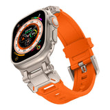 Apple Watch Ultra 49mm Zore KRD-101 Titanyum Metal Başlıklı Silikon Kordon Mavi-Titanyum