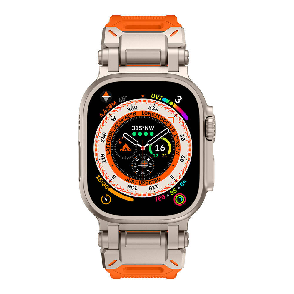 Apple Watch Ultra 49mm Zore KRD-101 Titanyum Metal Başlıklı Silikon Kordon Siyah-Titanyum