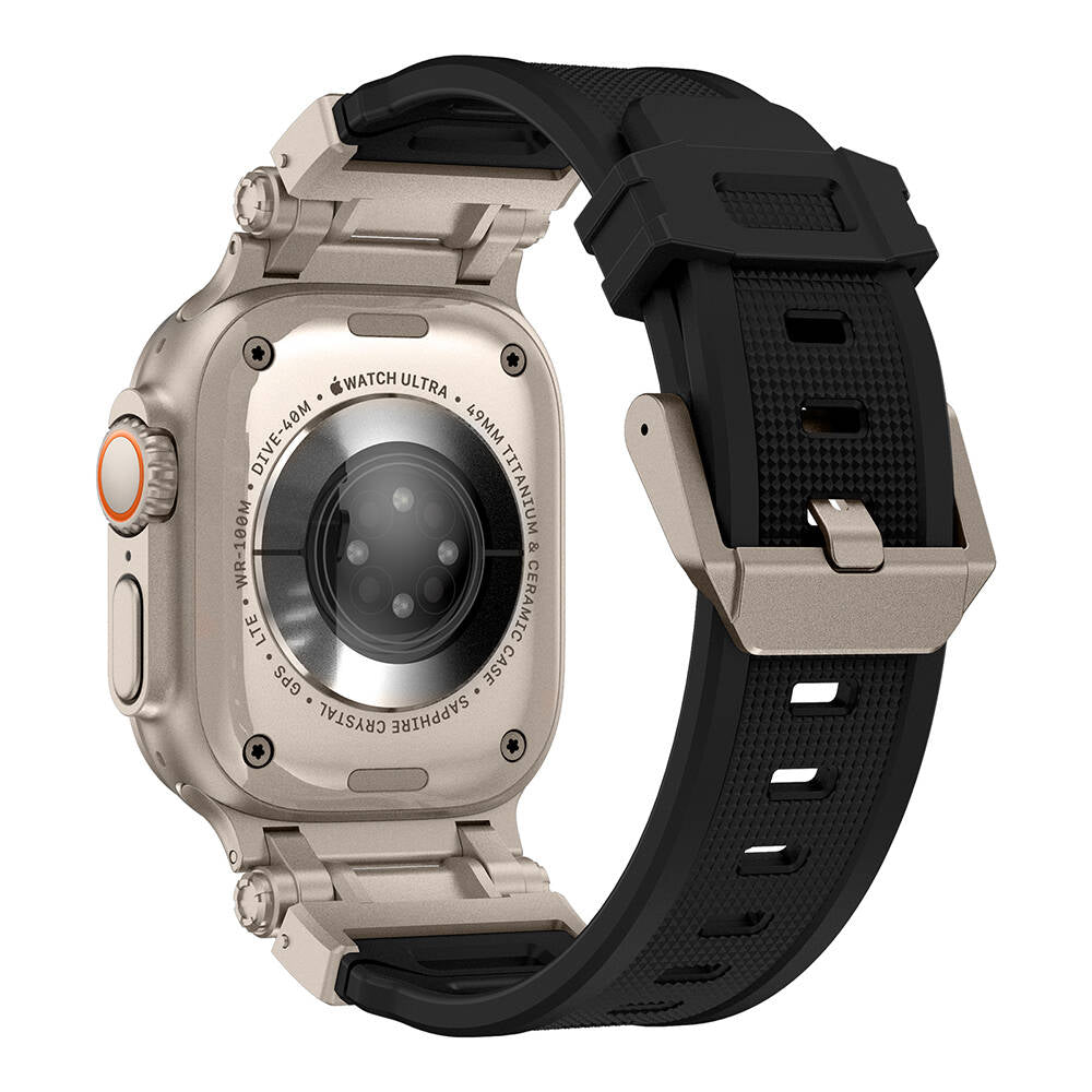 Apple Watch Ultra 49mm Zore KRD-101 Titanyum Metal Başlıklı Silikon Kordon Siyah-Starlight