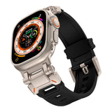 Apple Watch Ultra 49mm Zore KRD-101 Titanyum Metal Başlıklı Silikon Kordon Siyah-Mavi
