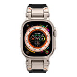 Apple Watch Ultra 49mm Zore KRD-101 Titanyum Metal Başlıklı Silikon Kordon Turuncu-Titanyum
