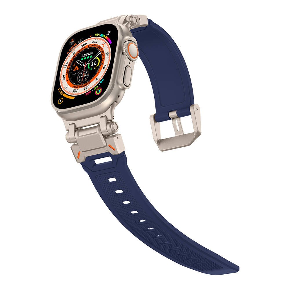 Apple Watch Ultra 49mm Zore KRD-101 Titanyum Metal Başlıklı Silikon Kordon Starlight-Titanyum