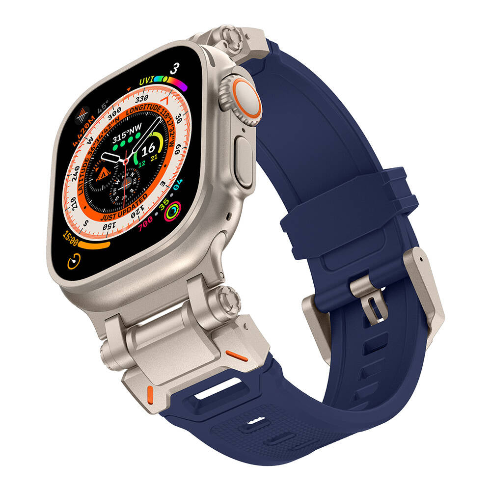 Apple Watch Ultra 49mm Zore KRD-101 Titanyum Metal Başlıklı Silikon Kordon Turuncu-Titanyum