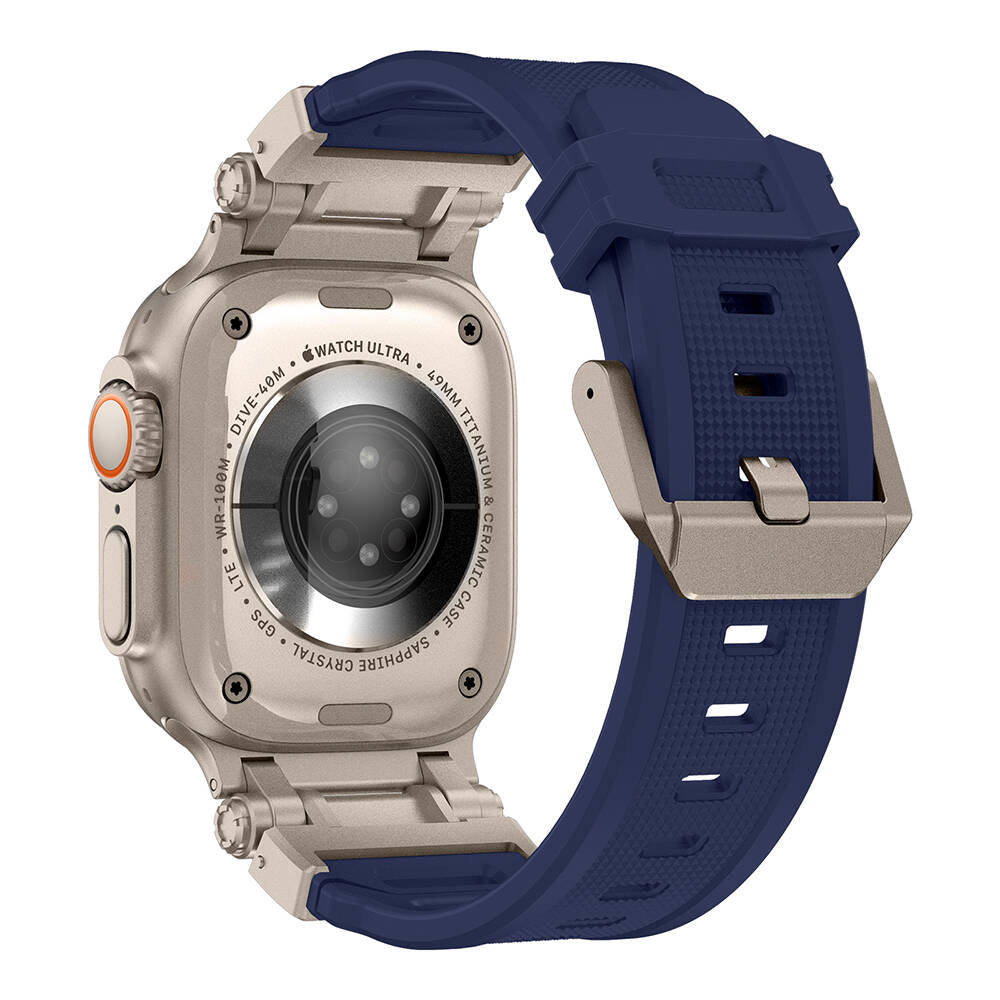 Apple Watch Ultra 49mm Zore KRD-101 Titanyum Metal Başlıklı Silikon Kordon Siyah