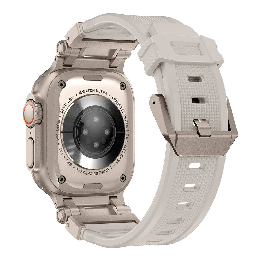 Apple Watch Ultra 49mm Zore KRD-101 Titanyum Metal Başlıklı Silikon Kordon Siyah-Turuncu