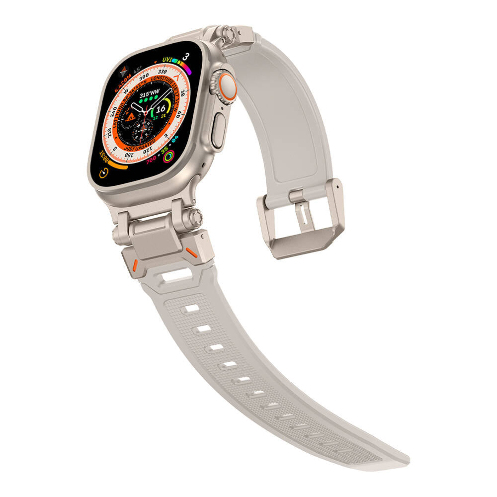 Apple Watch Ultra 49mm Zore KRD-101 Titanyum Metal Başlıklı Silikon Kordon Turuncu-Titanyum