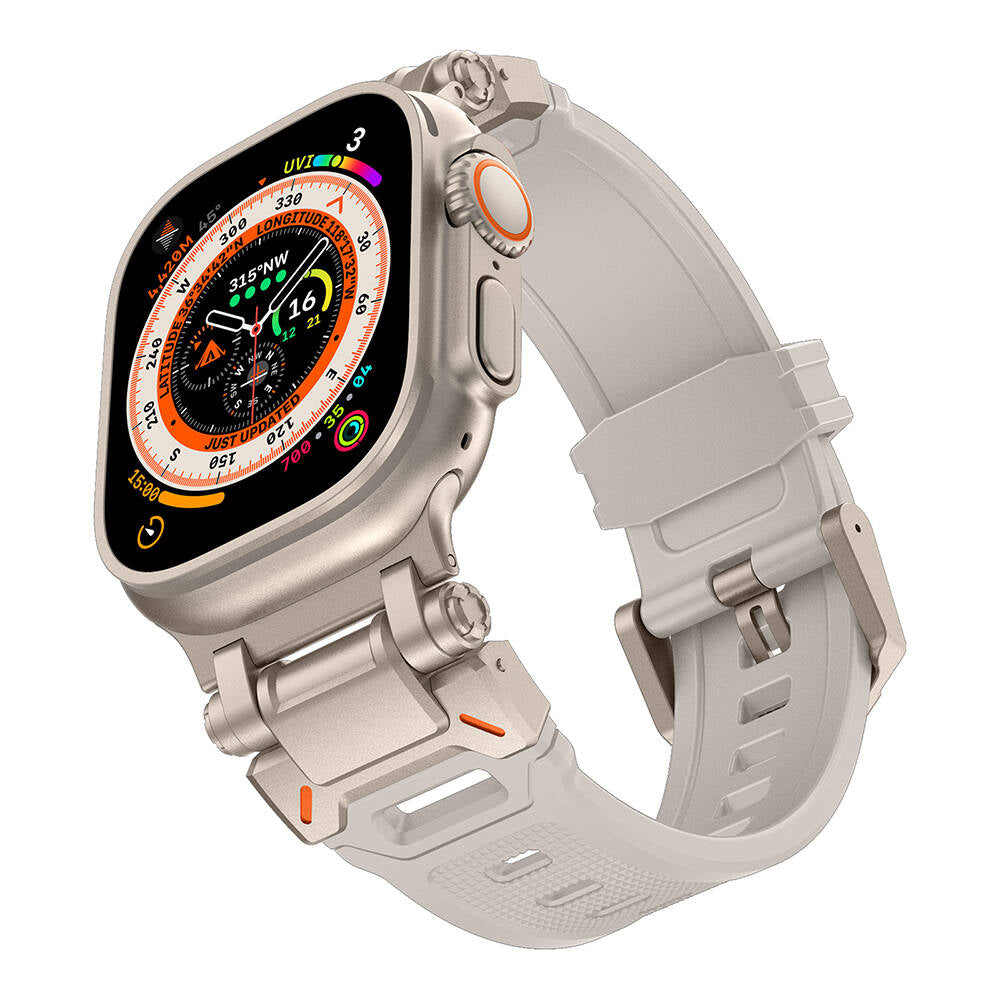 Apple Watch Ultra 49mm Zore KRD-101 Titanyum Metal Başlıklı Silikon Kordon Siyah-Titanyum