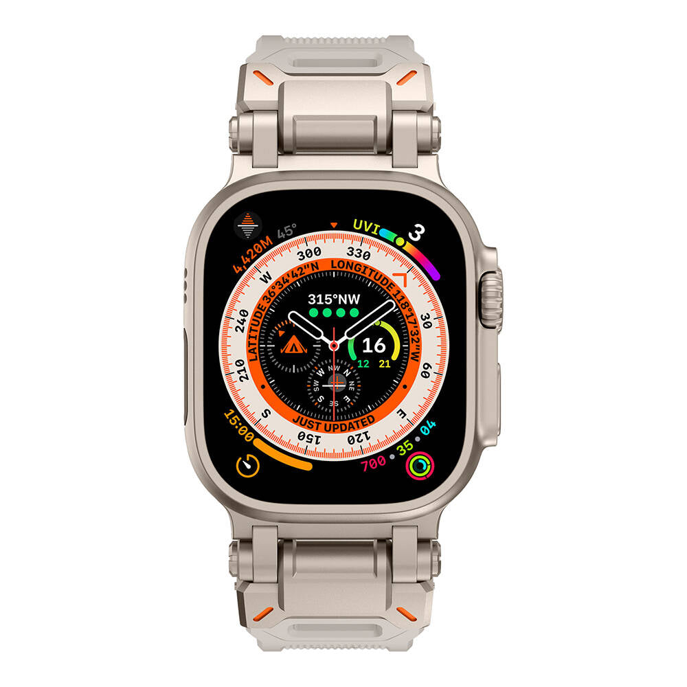 Apple Watch Ultra 49mm Zore KRD-101 Titanyum Metal Başlıklı Silikon Kordon Siyah