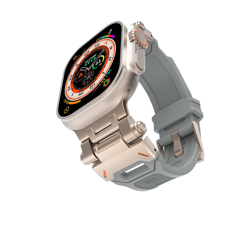 Apple Watch Ultra 49mm Zore KRD-108 Metal Başlıklı Silikon Kordon Starlight-Siyah