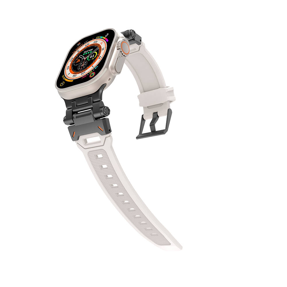Apple Watch Ultra 49mm Zore KRD-108 Metal Başlıklı Silikon Kordon Starlight-Yeşil