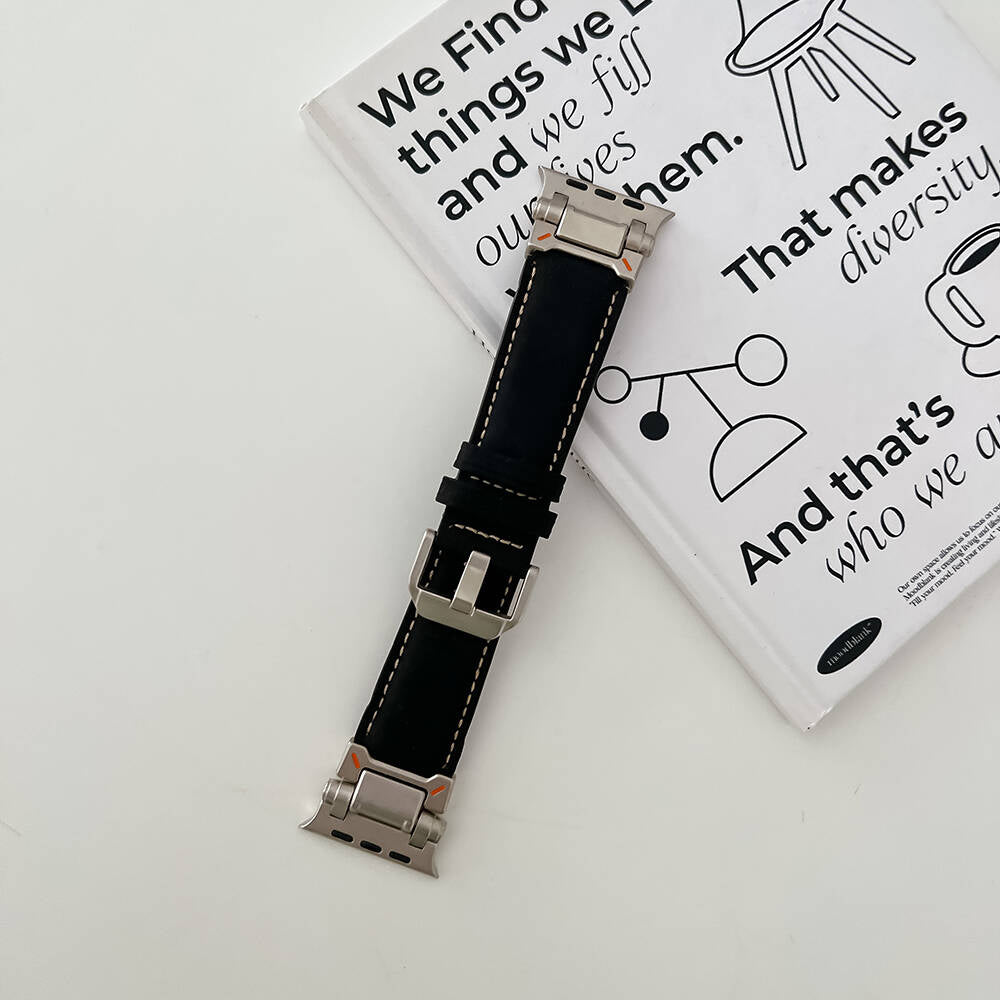 Apple Watch Ultra 49mm Zore KRD-114 Metal Başlıklı Suni Deri Kordon Koyu Kahve