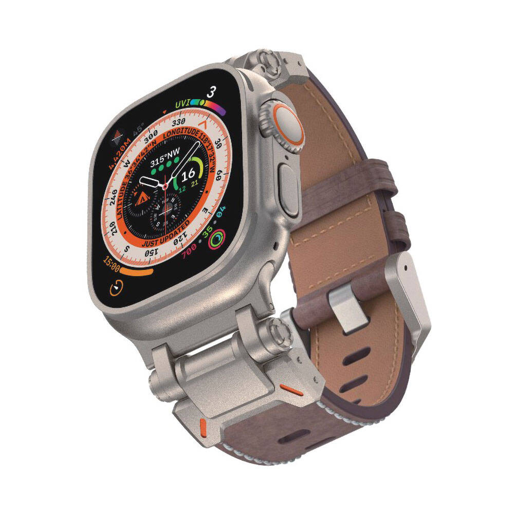 Apple Watch Ultra 49mm Zore KRD-114 Metal Başlıklı Suni Deri Kordon Taba