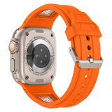 Apple Watch Ultra 49mm Zore KRD-117 Hava Alabilen Delikli Metal Süslemeli Desenli Silikon Kordon Titanyum-Turuncu
