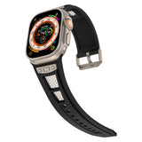 Apple Watch Ultra 49mm Zore KRD-117 Hava Alabilen Delikli Metal Süslemeli Desenli Silikon Kordon Titanyum-Siyah