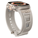 Apple Watch Ultra 49mm Zore KRD-117 Hava Alabilen Delikli Metal Süslemeli Desenli Silikon Kordon Titanyum-Starlight