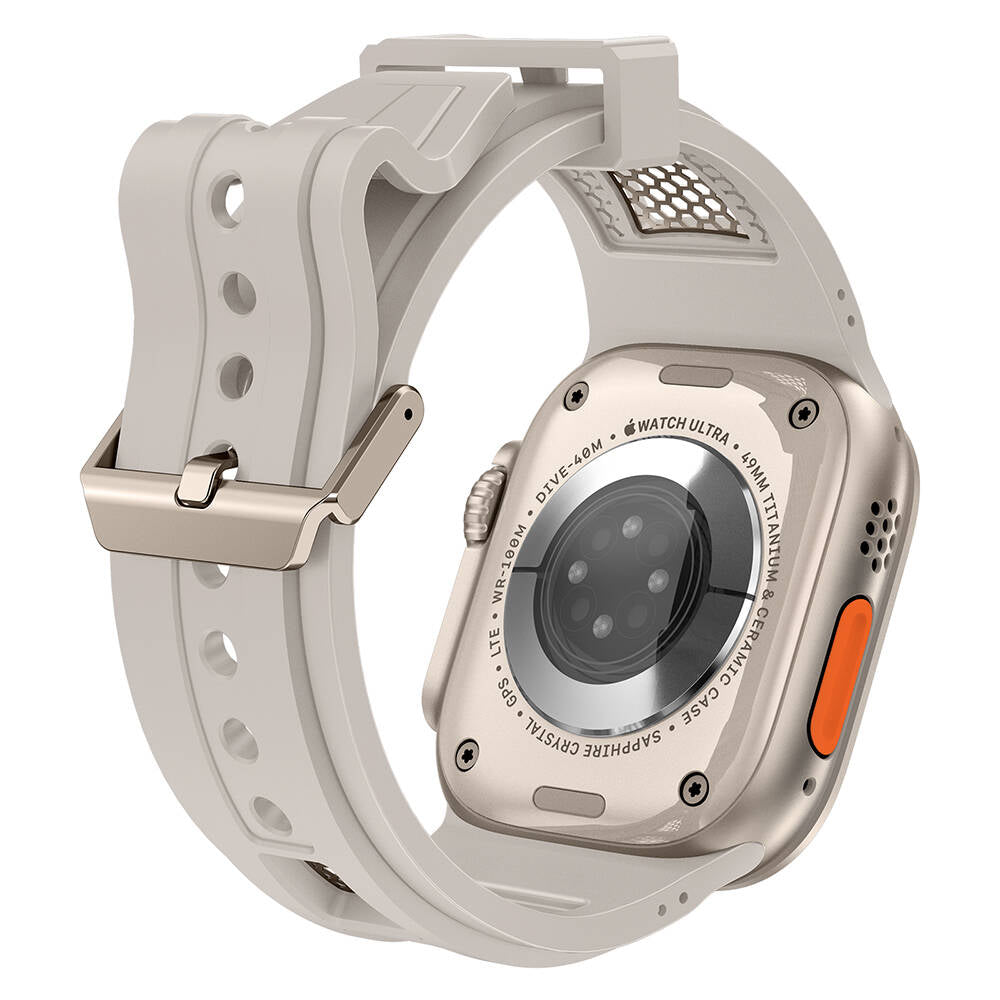 Apple Watch Ultra 49mm Zore KRD-117 Hava Alabilen Delikli Metal Süslemeli Desenli Silikon Kordon Titanyum-Starlight