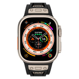 Apple Watch Ultra 49mm Zore KRD-117 Hava Alabilen Delikli Metal Süslemeli Desenli Silikon Kordon Titanyum-Siyah
